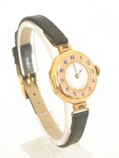 fig 2. UNIQUE SOLID 15CT ROSE GOLD ENAMEL LADIES WATCH 1912