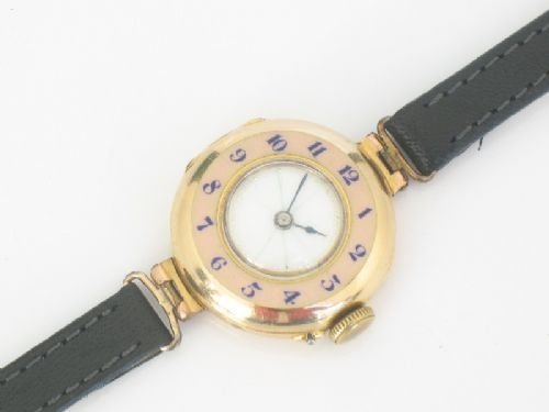 fig 3. UNIQUE SOLID 15CT ROSE GOLD ENAMEL LADIES WATCH 1912
