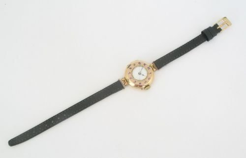 fig 4. UNIQUE SOLID 15CT ROSE GOLD ENAMEL LADIES WATCH 1912