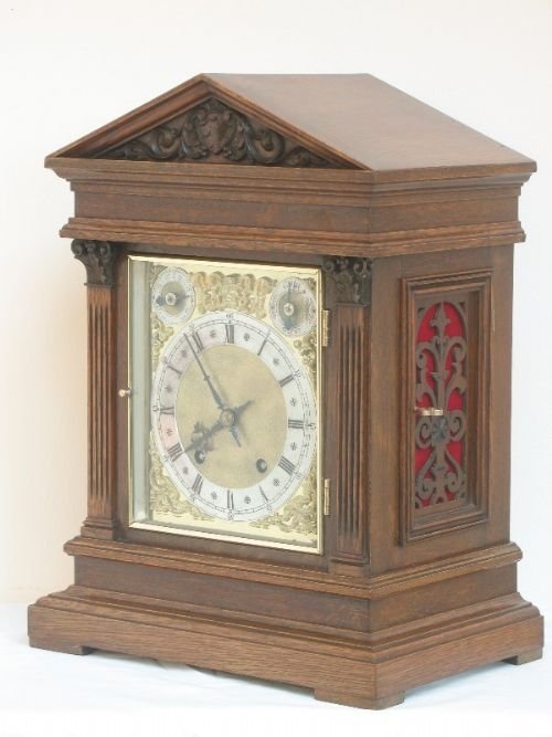 fig 2. SUPERB OAK WINTERHALDER HOFMEIER TING TANG MANTEL CLOCK c1890