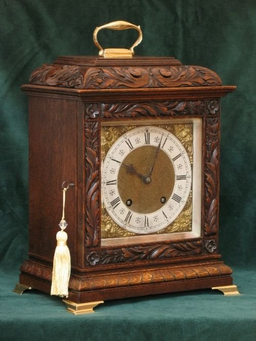 fig 1. EXCEPTIONAL GERMAN OAK MANTEL BRACKET CLOCK BY LENZKIRCH C1900