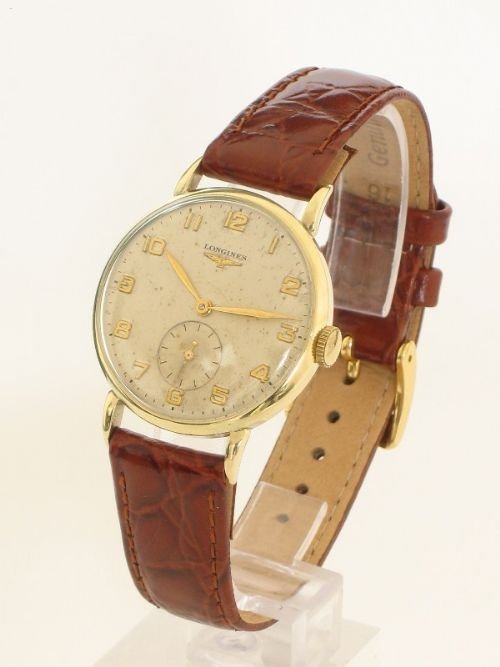 fig 1. ORIGINAL LONGINES SOLID 14CT GOLD GENTLEMENS WRISTWATCH C1951