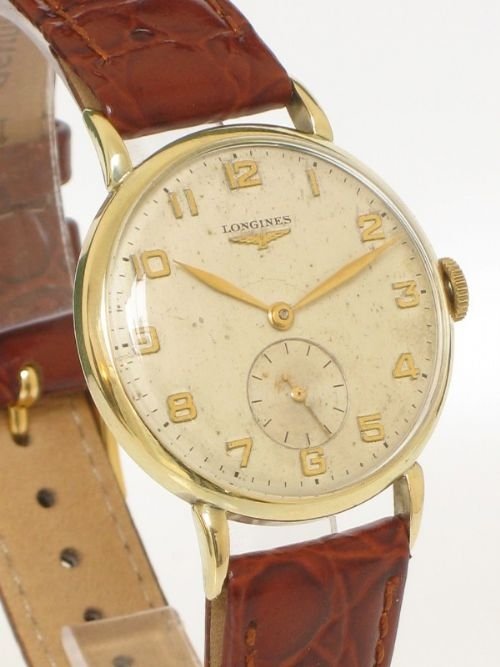 fig 2. ORIGINAL LONGINES SOLID 14CT GOLD GENTLEMENS WRISTWATCH C1951