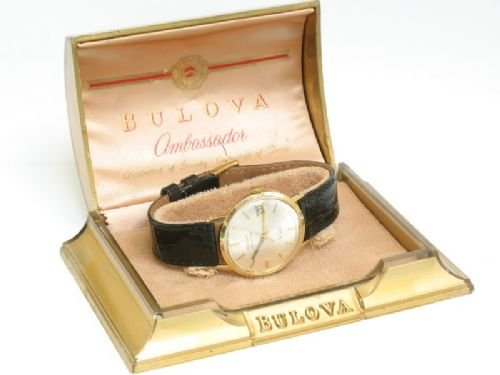fig 2. OUTSTANDING 18CTGOLD BULOVA 30 JEWEL AMBASSADOR WATCH WITH ORIGINAL BOX 1960