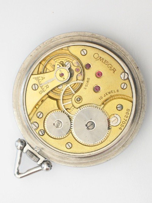 fig 3. FINE OMEGA ART DECO STAINLESS STEEL POCKET WATCH c1936