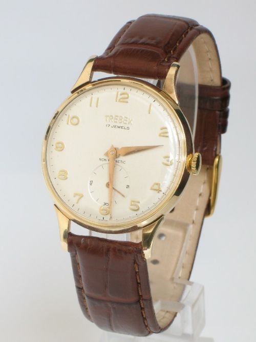 Superb 9ct Solid Gold Trebex Oversize Mens Watch C1961