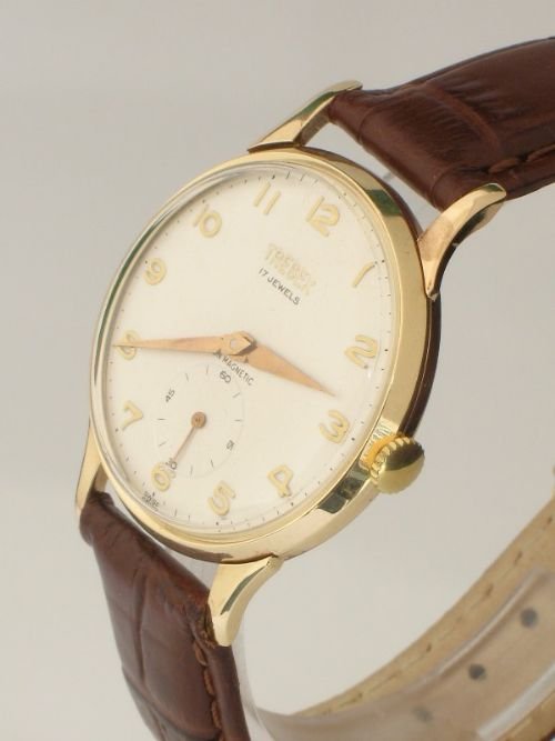 fig 2. SUPERB 9CT SOLID GOLD TREBEX OVERSIZE MENS WATCH C1960