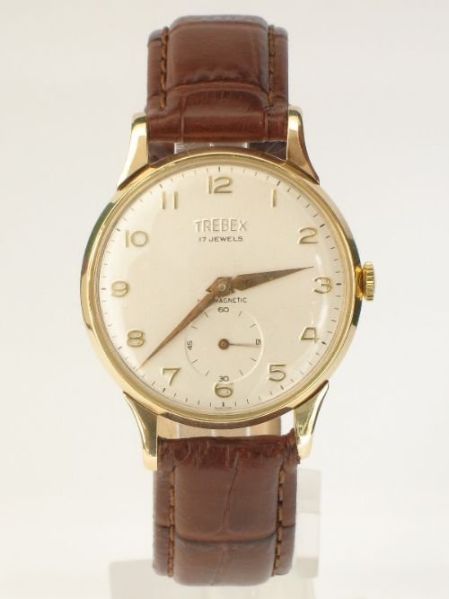 fig 4. SUPERB 9CT SOLID GOLD TREBEX OVERSIZE MENS WATCH C1960