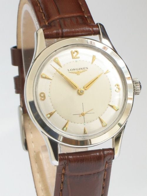 fig 2. SUPERB LONGINES STAINLESS STEEL 12.68Z MENS WATCH c1954