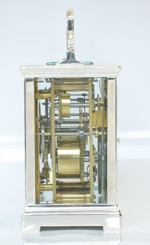 fig 2. BEAUTIFUL VICTORIAN SILVER PLATED STRIKING CARRIAGE ALARM CLOCK c1900