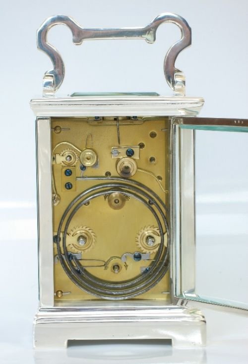 fig 3. BEAUTIFUL VICTORIAN SILVER PLATED STRIKING CARRIAGE ALARM CLOCK c1900