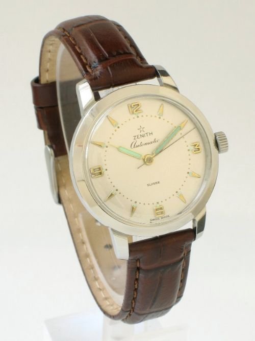 fig 1. EXCEPTIONAL ZENITH STAINLESS STEEL CALIBRE 133.8 CHRONOMETER AUTOMATIC GENTLEMENS WRISTWATCH C1956