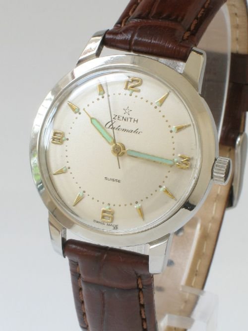 fig 2. EXCEPTIONAL ZENITH STAINLESS STEEL CALIBRE 133.8 CHRONOMETER AUTOMATIC GENTLEMENS WRISTWATCH C1956