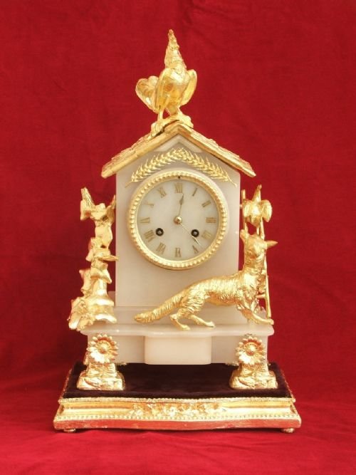 Incredible Japy Freres Gilt Fox and Chickens Mantel Clock C1870