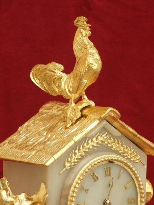 fig 4. INCREDIBLE JAPY FRERES GILT FOX AND CHICKENS MANTEL CLOCK C1870