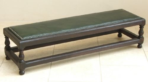 Large Victorian Solid Oak and Leather Footstool or Window Seat C1890