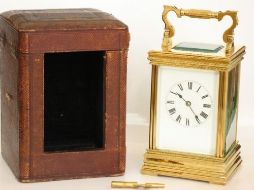 fig 2. EXCEPTIONAL LARGE VICTORIAN 18CT GOLD PLATED STRIKING CARRIAGE CLOCK C1880