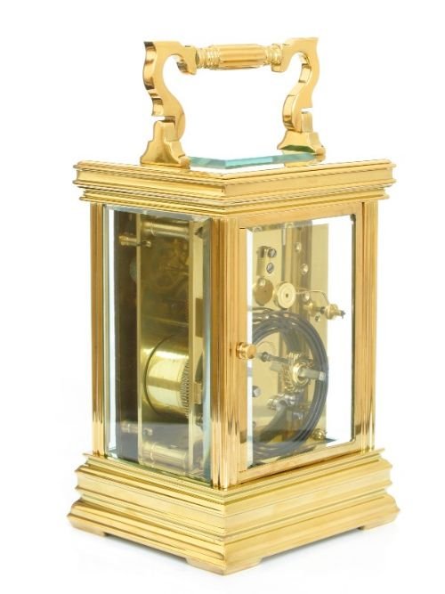 fig 3. EXCEPTIONAL LARGE VICTORIAN 18CT GOLD PLATED STRIKING CARRIAGE CLOCK C1880