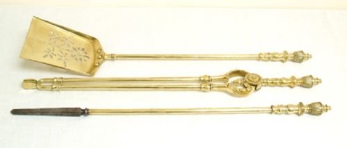 fig 1. BEAUTIFUL VICTORIAN SOLID BRASS COMPANION SET FIRE IRONS C1890