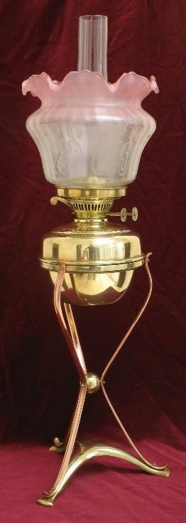 Beautiful Victorian W a S Benson Brass and Copper Oil Lamp C1890