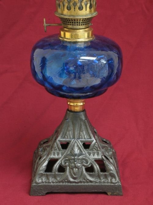 fig 1. BEAUTIFUL VICTORIAN COBALT BRISTOL BLUE OIL LAMP C1890