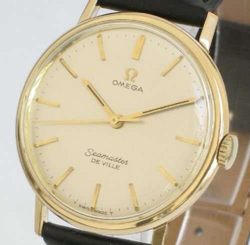 fig 1. EXCEPTIONAL SOLID 9CT GOLD OMEGA SEAMASTER DEVILLE GENTLEMENS WRISTWATCH C1960