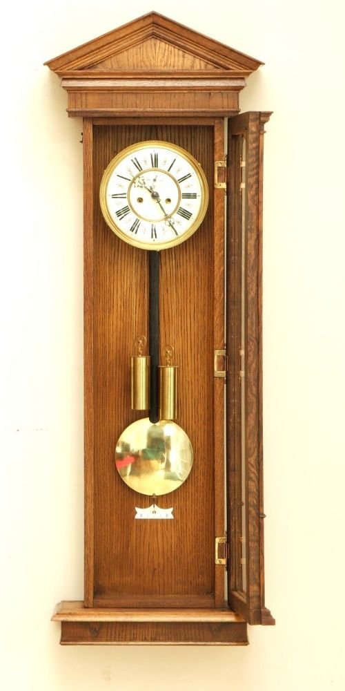 fig 1. FINE OAK CASED TRADITIONAL WEIGHT DRIVEN VIENNA REGULATOR CLOCK C1900