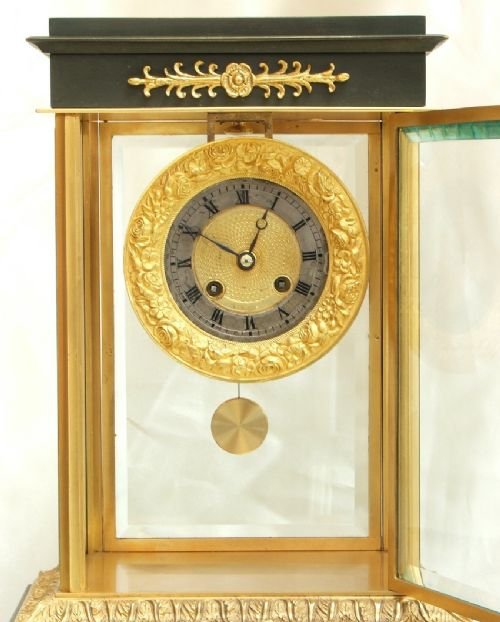 fig 2. RARE FRENCH GILT AND ORMLOU 4 GLASS EMPIRE CLOCK BY CHAPPE, PARIS C1825