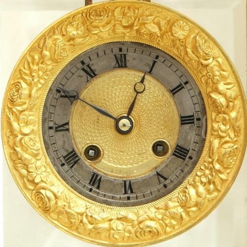 fig 3. RARE FRENCH GILT AND ORMLOU 4 GLASS EMPIRE CLOCK BY CHAPPE, PARIS C1825