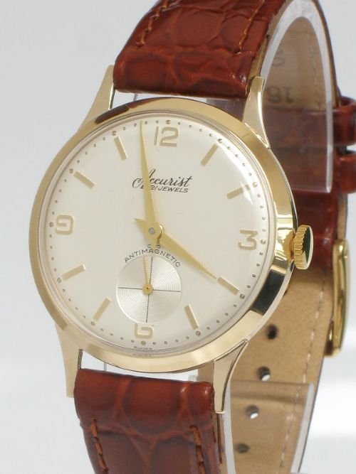 fig 2. STUNNING SOLID 9ct GOLD ACCURIST 21 JEWELS MANUAL WIND MENS WATCH c1957-58