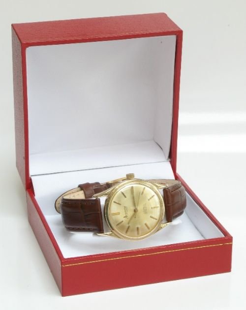 fig 4. STUNNING SOLID 9ct GOLD ACCURIST 21 JEWELS ETA 2451 AUTOMATIC MENS WATCH