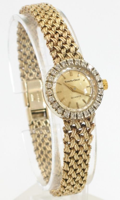 Beautiful Solid 9ct Gold Diamonds Beuche Girod Ladies Quartz Watch