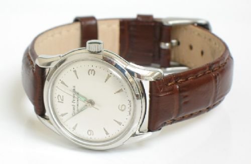 fig 2. STUNNING STAINLESS STEEL GIRARD PERREGAUX GYROMATIC 17 JEWEL MENS WATCH C1960
