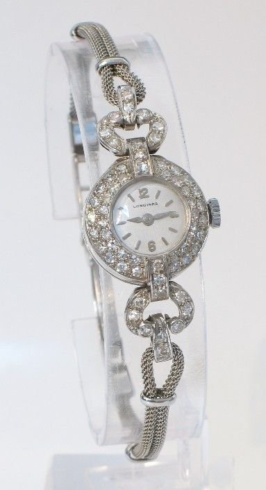 Exquisite Platinum and Diamond Ladies Cocktail Watch by Longines C1950