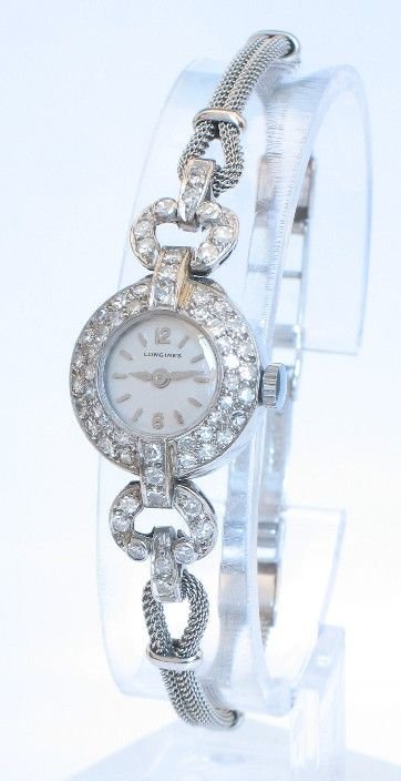 fig 1. EXQUISITE PLATINUM AND DIAMOND LADIES COCKTAIL WATCH BY LONGINES C1950