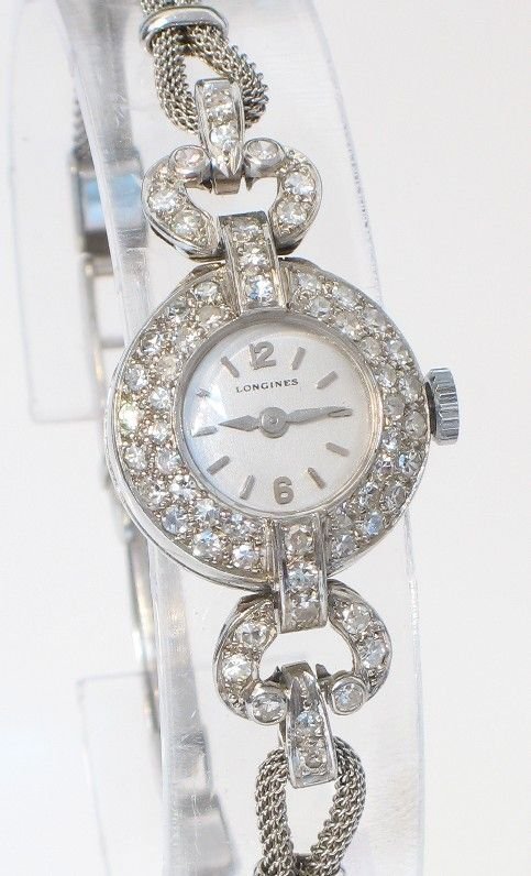 fig 2. EXQUISITE PLATINUM AND DIAMOND LADIES COCKTAIL WATCH BY LONGINES C1950