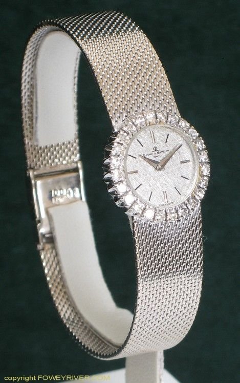 fig 1. STUNNING SOLID 18ct 18k WHITE GOLD DIAMONDS BAUME MERCIER BACKWIND LADIES WATCH