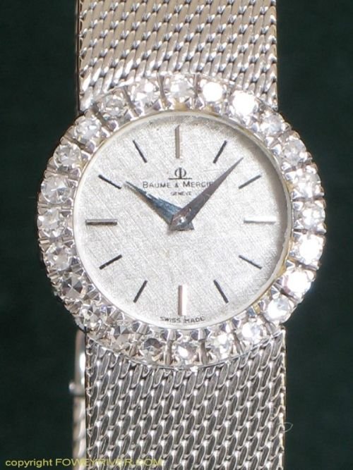 fig 2. STUNNING SOLID 18ct 18k WHITE GOLD DIAMONDS BAUME MERCIER BACKWIND LADIES WATCH