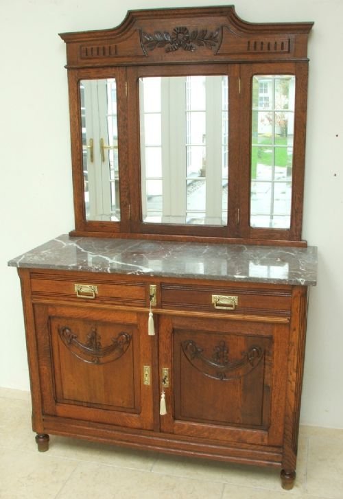 Victorian French Oak Marble Mirror Back Dresser Sideboard Dressing Table C1890