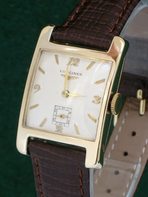 fig 1. EXCEPTIONAL SOLID 14CT GOLD ART DECO LONGINES MENS WATCH C1949