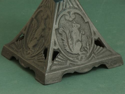 fig 3. BEAUTIFUL VICTORIAN CAST IRON AND BRISTOL BLUE OIL LAMP WITH SQUIRRELS C1890