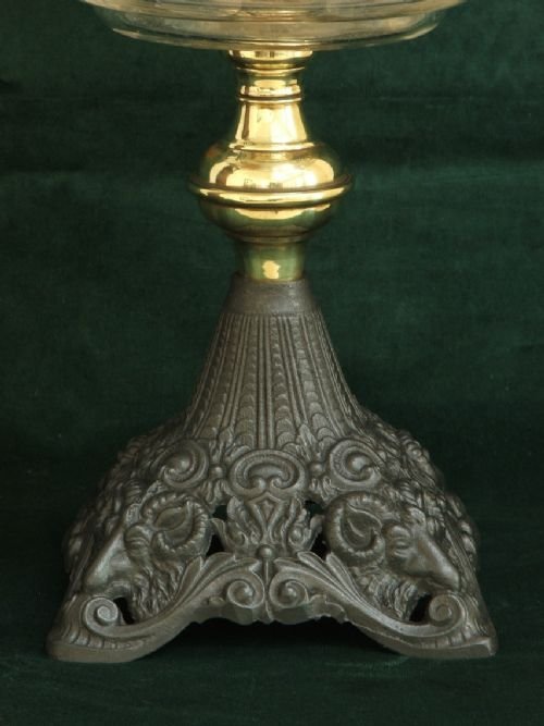fig 2. STUNNING VICTORIAN BRASS AND CAST IRON OIL LAMP DEPICTING GOATS OR RAMS C1890