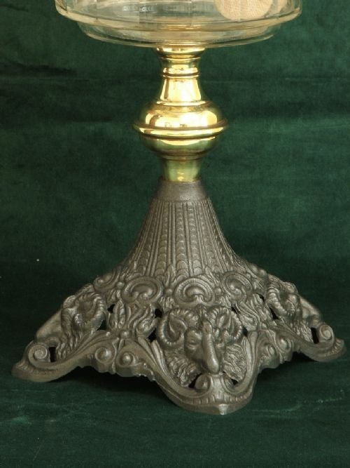 fig 3. STUNNING VICTORIAN BRASS AND CAST IRON OIL LAMP DEPICTING GOATS OR RAMS C1890