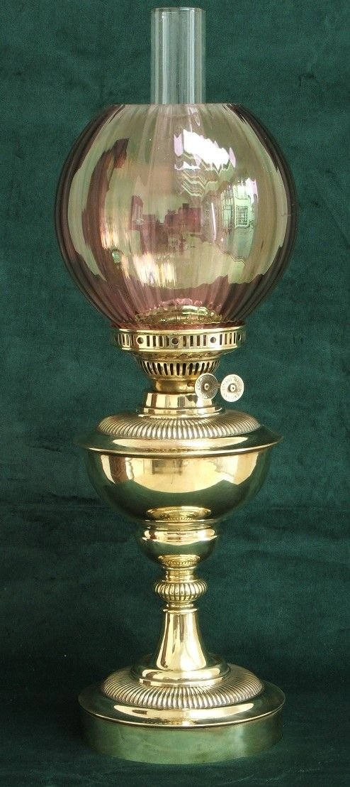 Beautiful Victorian Solid Brass and Cranberry Glass Oil Lamp C1890