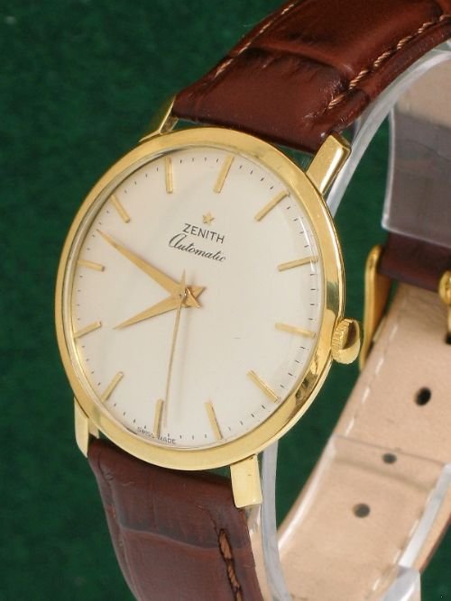 fig 2. EXCEPTIONAL SOLID 18ct GOLD ZENITH 25 JEWEL CAL 2642PC AUTOMATIC MENS WATCH c1960