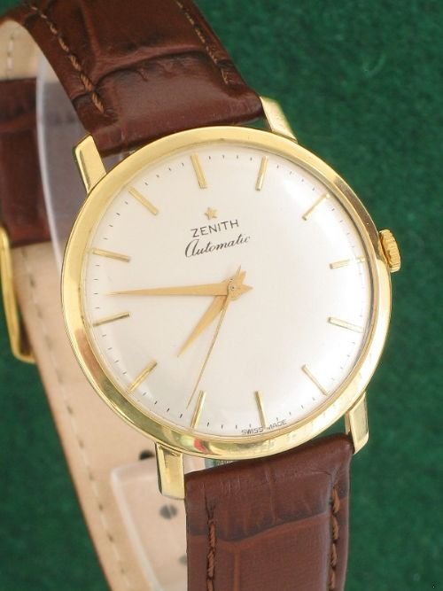 fig 3. EXCEPTIONAL SOLID 18ct GOLD ZENITH 25 JEWEL CAL 2642PC AUTOMATIC MENS WATCH c1960