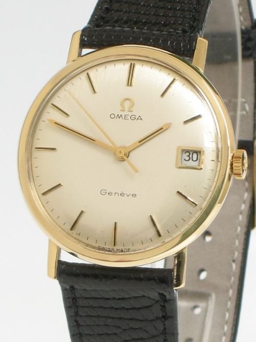 fig 1. SUPERB SOLID 9CT OMEGA GENEVE MENS DRESS WATCH C1960