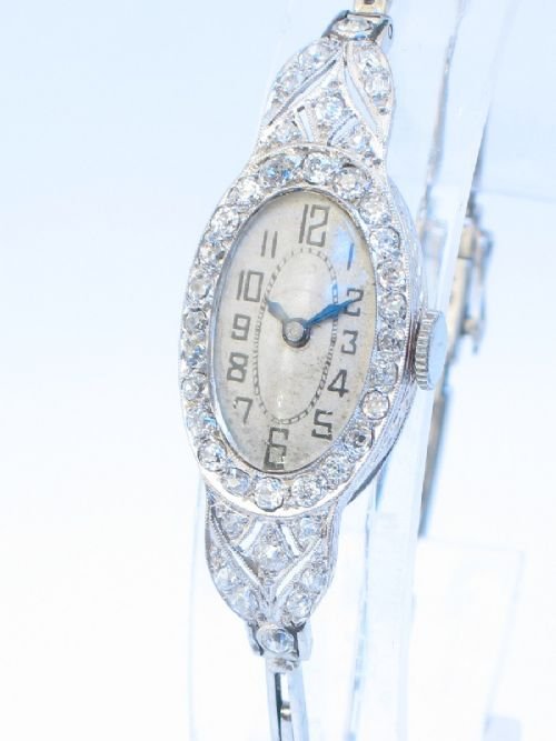 fig 1. STUNNING GENUINE ART DECO PLATINUM AND DIAMONDS LADIES COCKTAIL WATCH C1920
