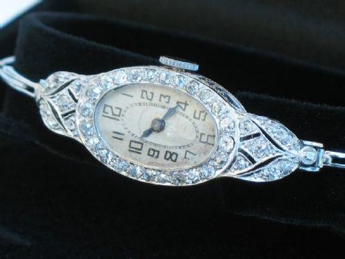 fig 2. STUNNING GENUINE ART DECO PLATINUM AND DIAMONDS LADIES COCKTAIL WATCH C1920
