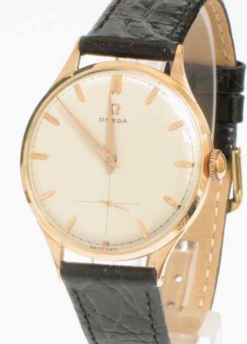 fig 1. STUNNING SOLID 18ct 18K ROSE PINK GOLD OVERSIZE OMEGA CALIBRE 283 MENS WATCH C1960